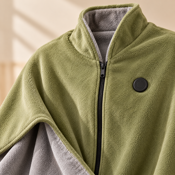 Olive green shawl collar and control detail